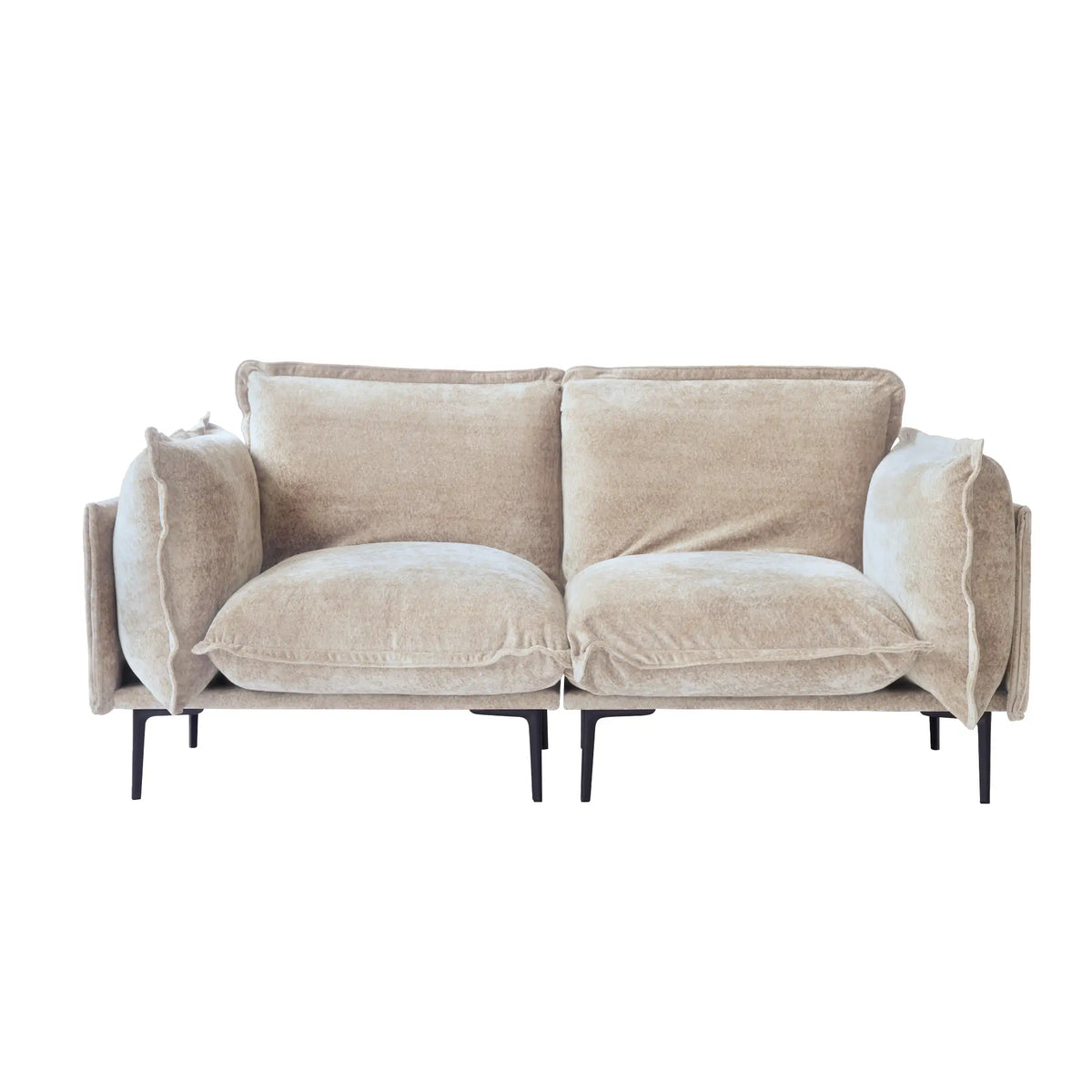 Sofá modular de dos plazas Deluxe Cloud, color marrón | 2 piezas, tela de terciopelo, ideal para apartamentos.