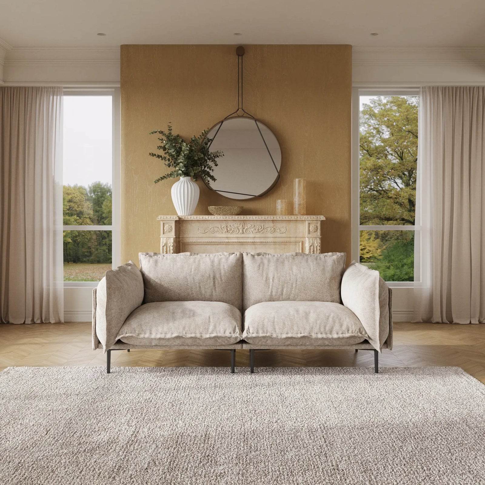 Sofá modular de dos plazas Deluxe Cloud, color marrón | 2 piezas, tela de terciopelo, ideal para apartamentos.