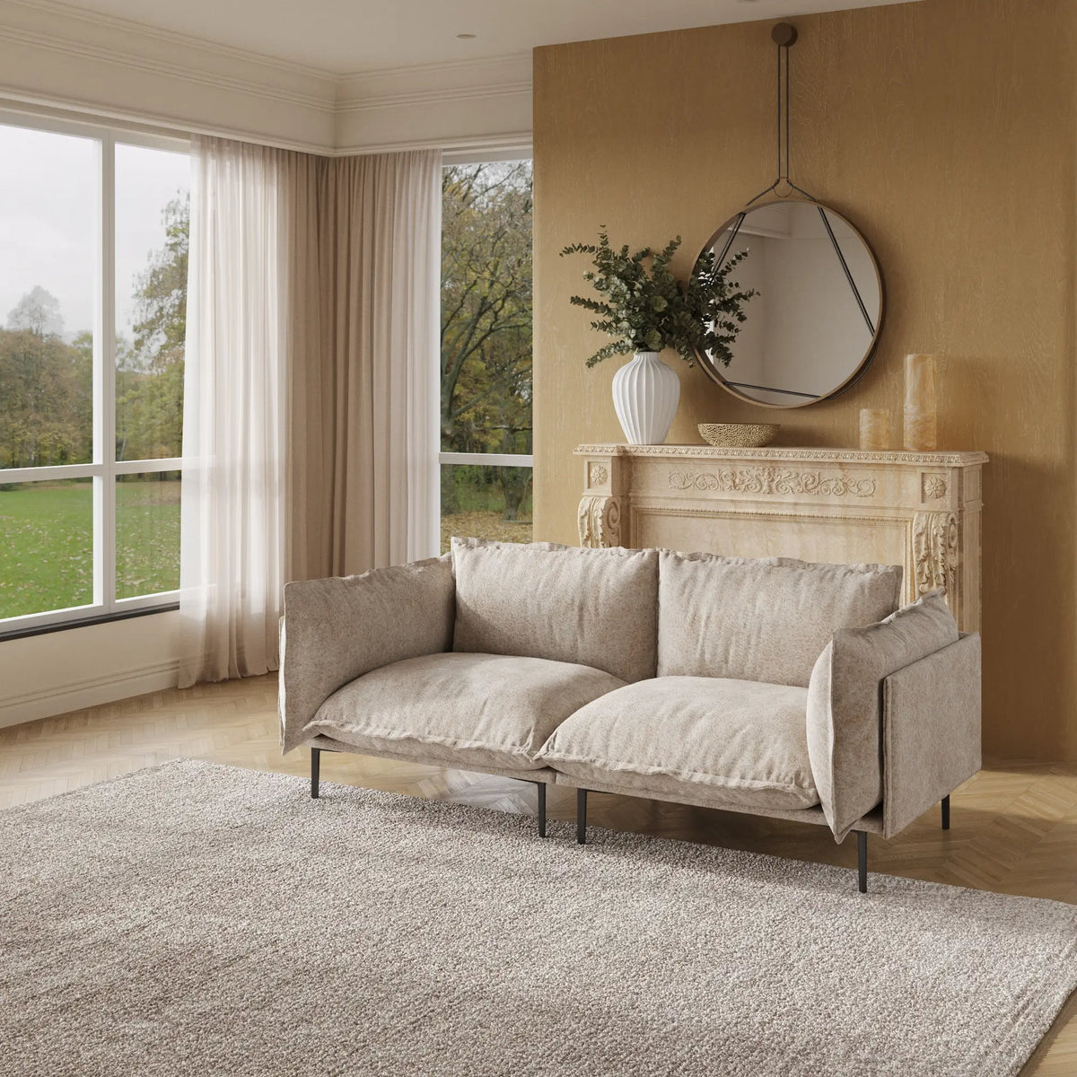 Sofá modular de dos plazas Deluxe Cloud, color marrón | 2 piezas, tela de terciopelo, ideal para apartamentos.