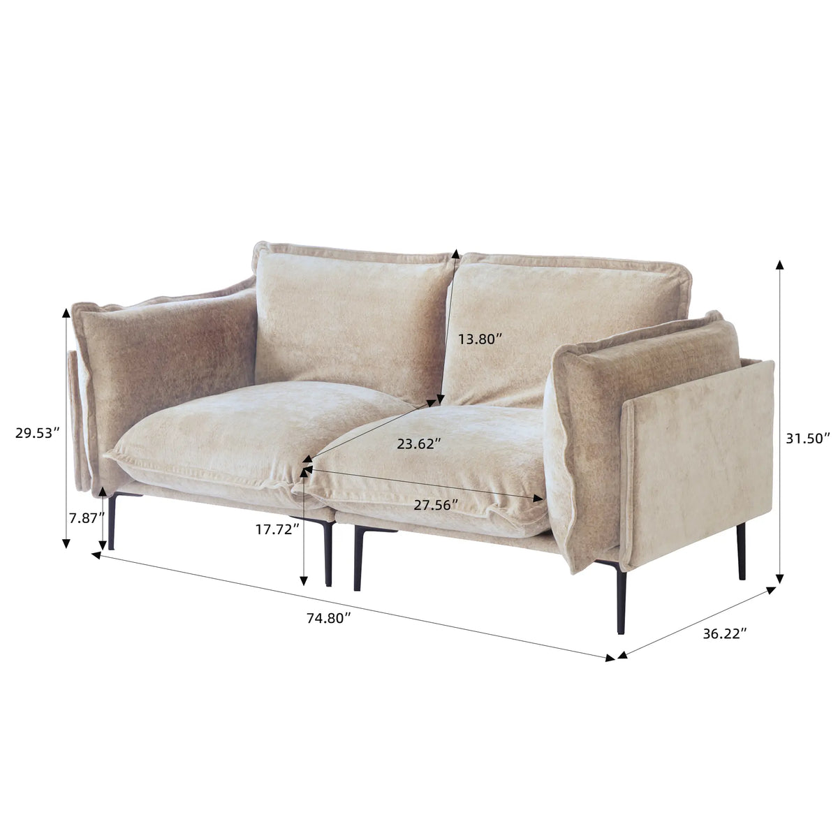 Sofá modular de dos plazas Deluxe Cloud, color marrón | 2 piezas, tela de terciopelo, ideal para apartamentos.