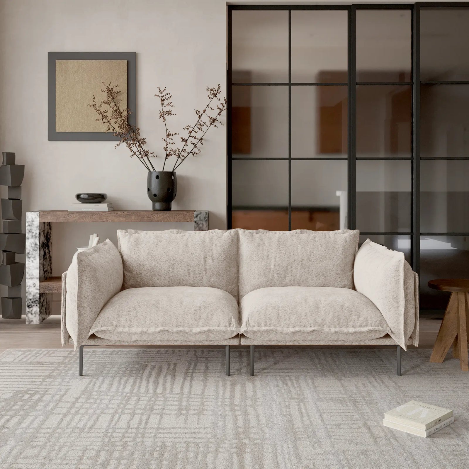 Sofá modular de dos plazas Deluxe Cloud, color marrón | 2 piezas, tela de terciopelo, ideal para apartamentos.