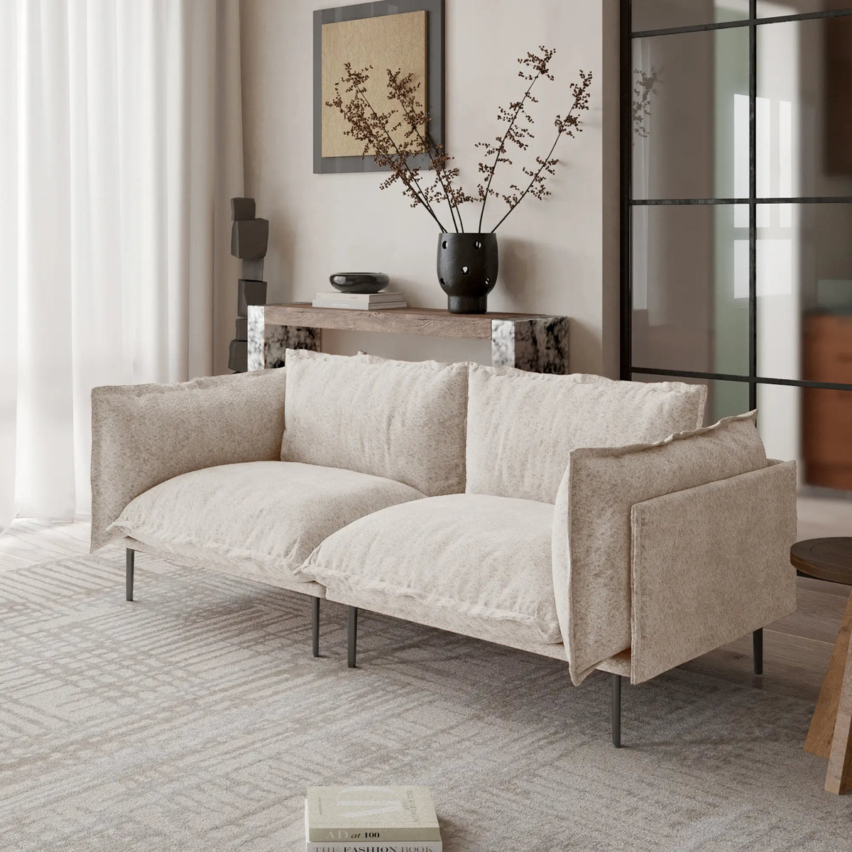 Sofá modular de dos plazas Deluxe Cloud, color marrón | 2 piezas, tela de terciopelo, ideal para apartamentos.