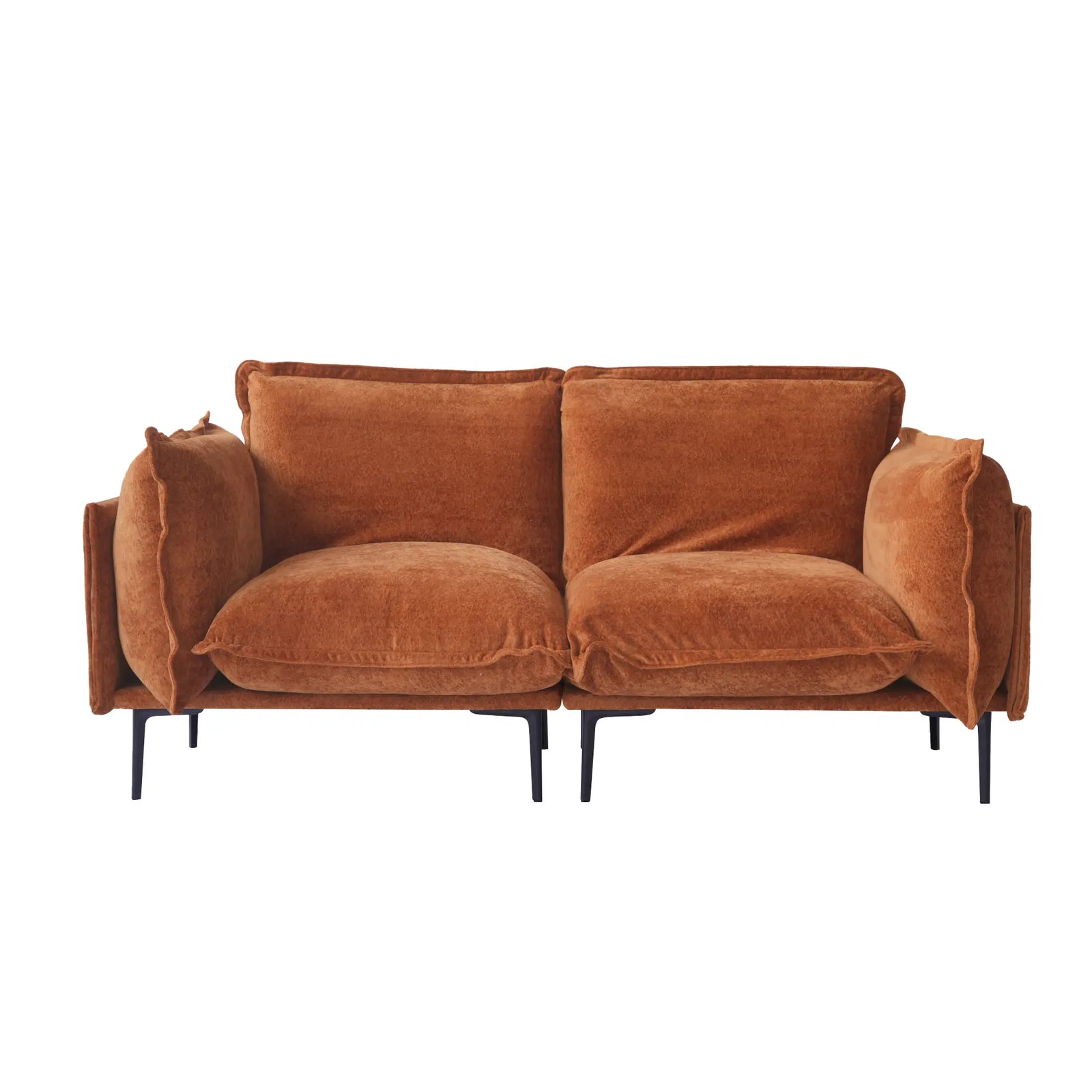 Sofá modular de dos plazas Deluxe Cloud color naranja | 2 piezas, tela de terciopelo, diseño compacto