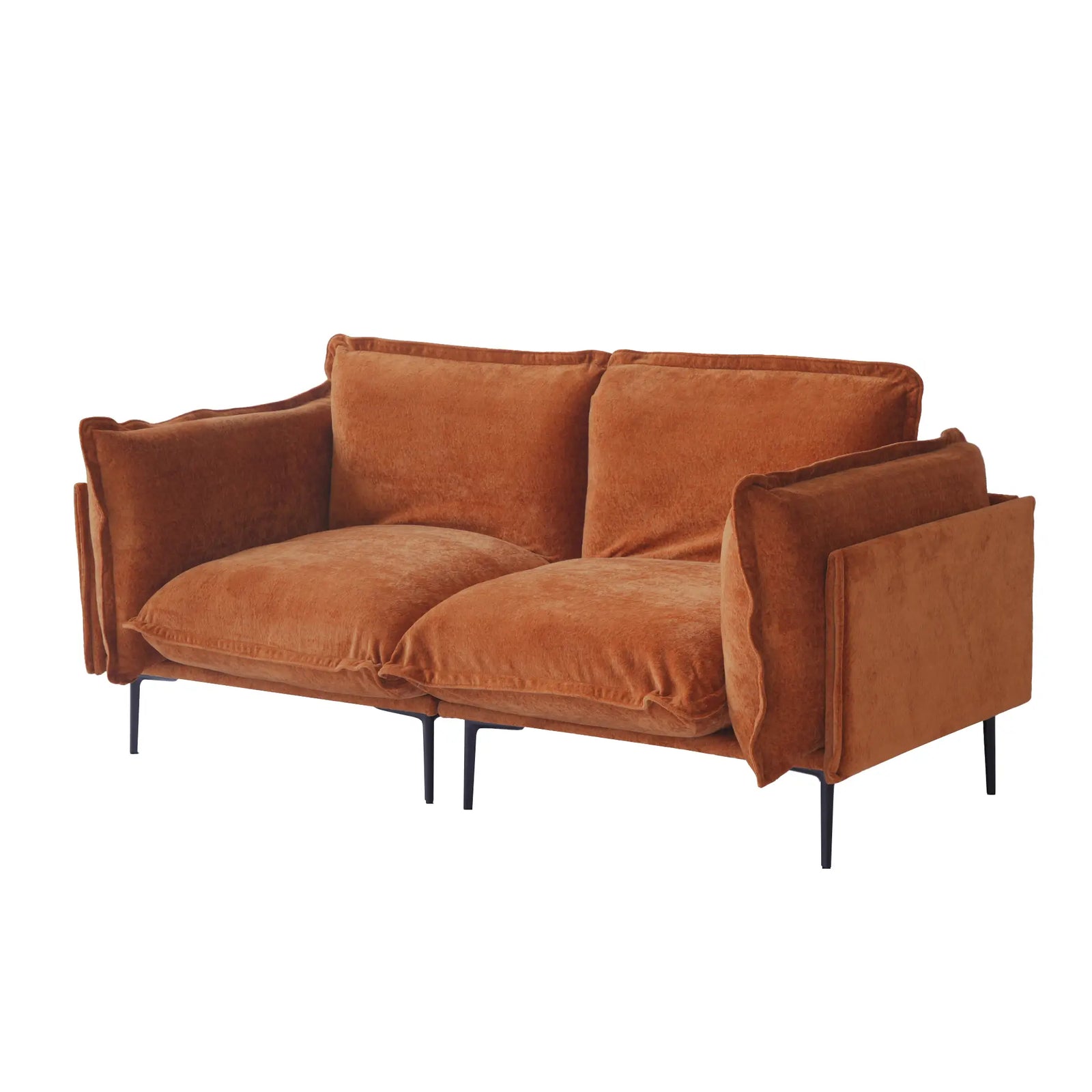 Sofá modular de dos plazas Deluxe Cloud color naranja | 2 piezas, tela de terciopelo, diseño compacto