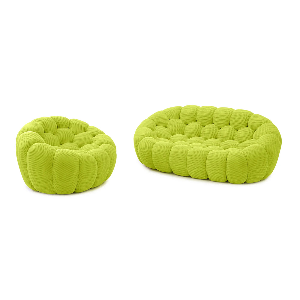 Essential Armless Floor Sofas | 2-Piece 3D Knitted Fabric Lime Green L-Shaped Sectionals 3-Seater
