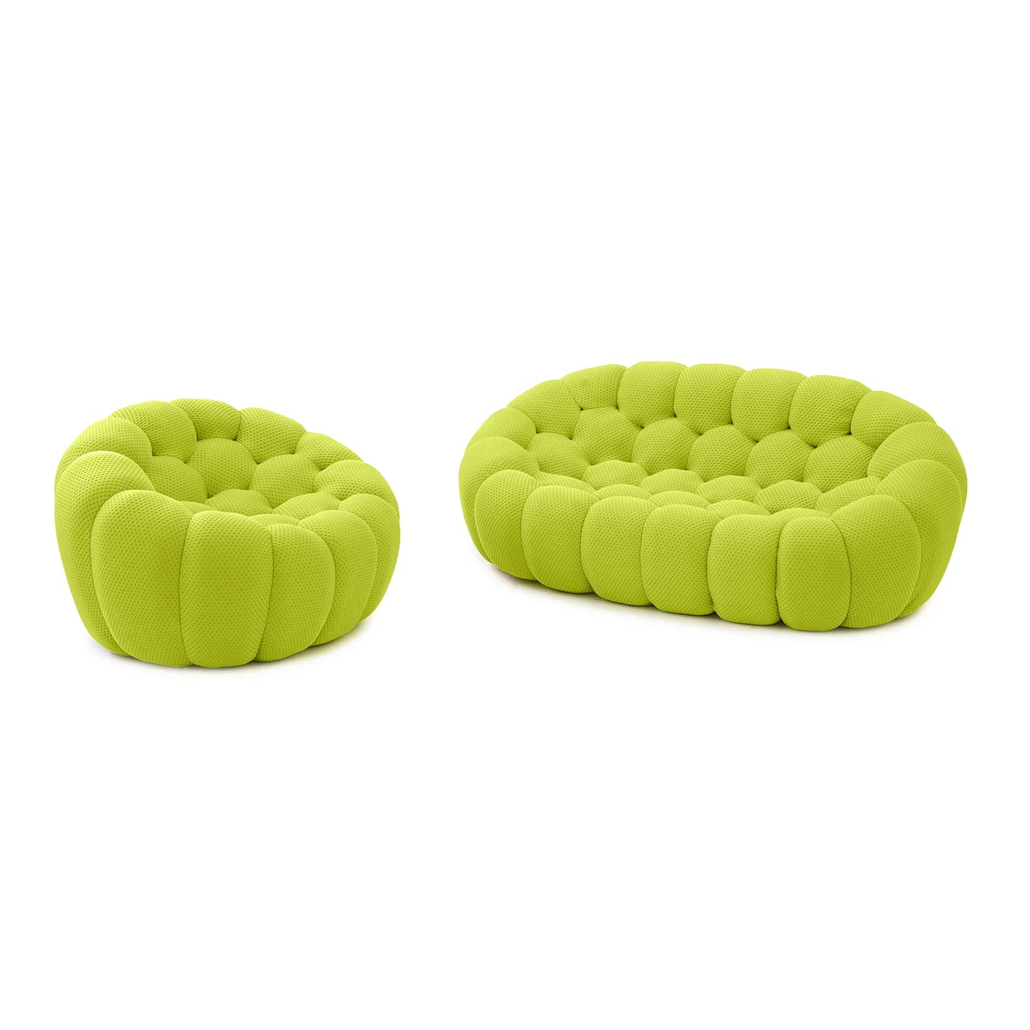 Essential Armless Floor Sofas | 2-Piece 3D Knitted Fabric Lime Green L-Shaped Sectionals 3-Seater