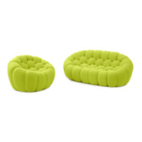 Essential Armless Floor Sofas | 2-Piece 3D Knitted Fabric Lime Green L-Shaped Sectionals 3-Seater