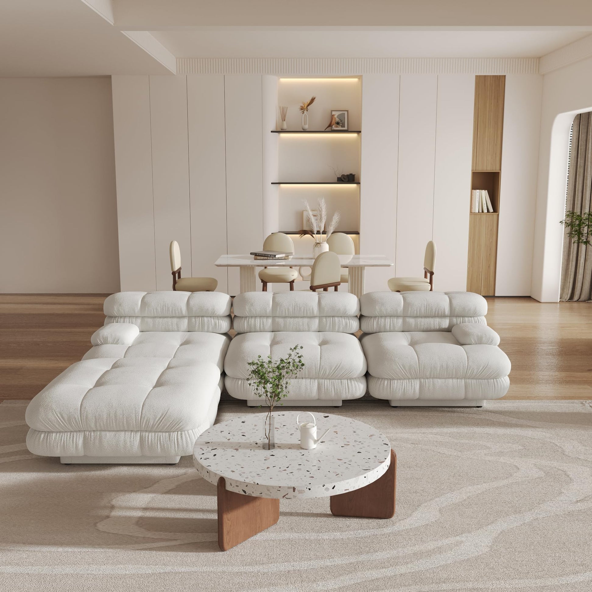 Modular Sectional Couch for Living Room, 109.83" Inline L Shaped Sofa Couch, Minimalist Sofa Couch,3 Seater and 1 Ottoman Deep Seat Couch Deep Seat (Beige, 4 Seater)