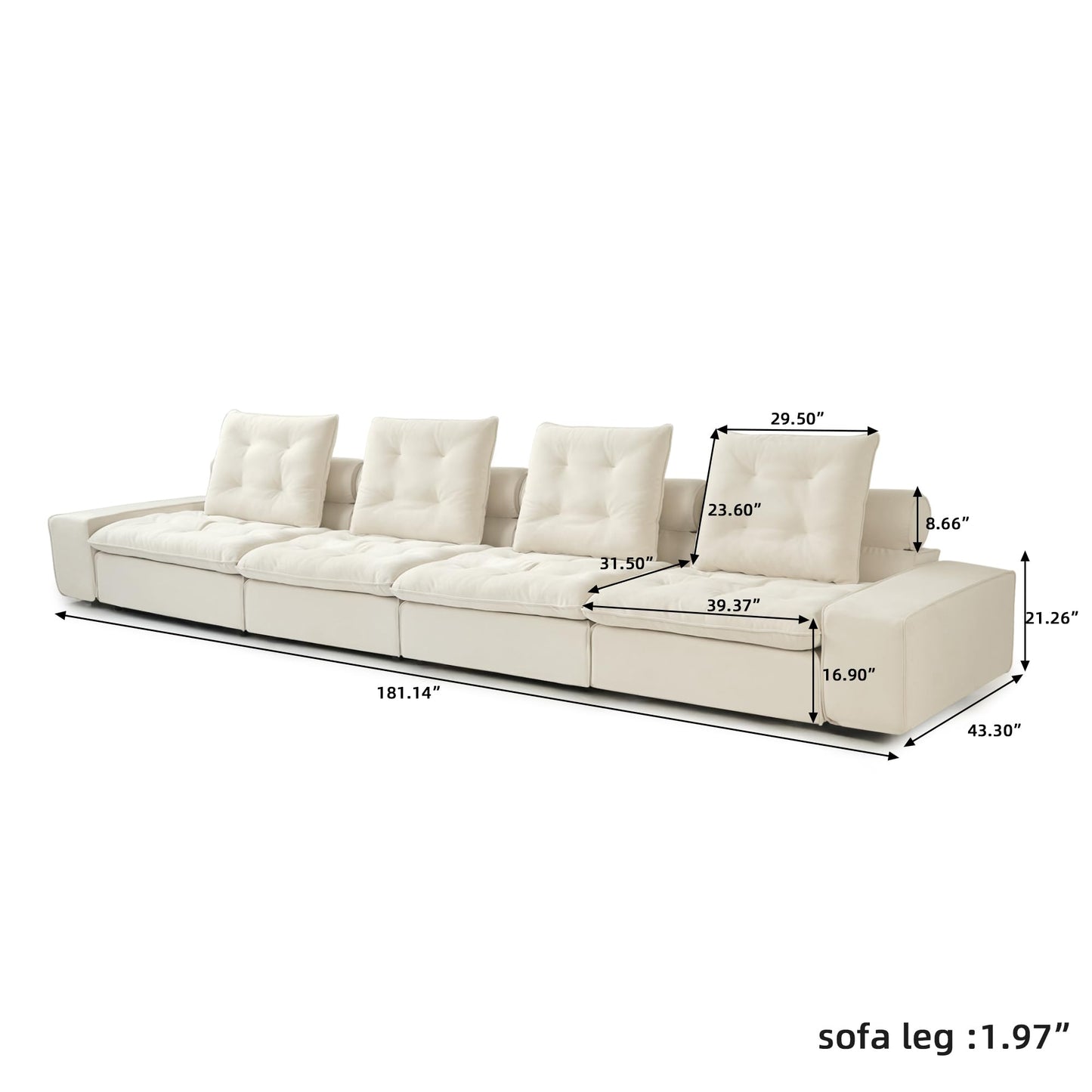 Cloud Modular Sectional Sofa, Luxury Velvet Couch Sofas for Living Room,74inch Corner Seater