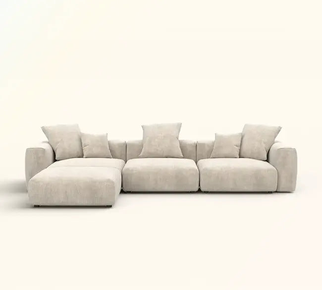 Matrix 3-Seater Beige Washable L-Shaped Sectional | 4-Piece (includes 1 Ottoman), Corduroy Fabric, Modular Design