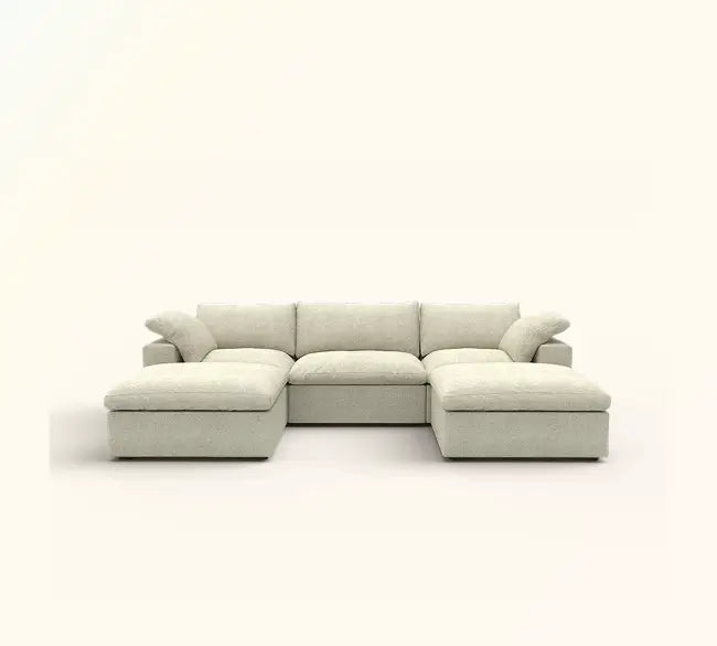 Deluxe Cloud 3-Seater Khaki Storage U-Shaped Sectional | 5-Piece (includes 2 Ottomans), Cotton and Linen Fabric, Washable Covers