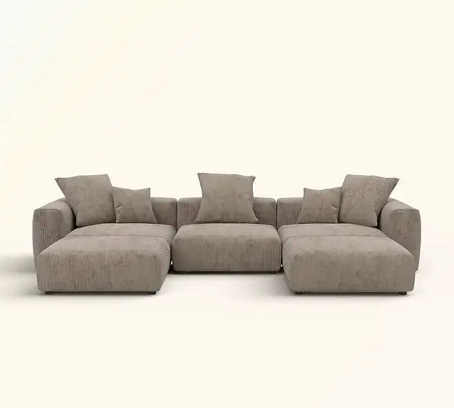 Matrix 3-Seater Brown Washable U-Shaped Sectional | 5-Piece (includes 2 Ottomans), Corduroy Fabric, Modular Design