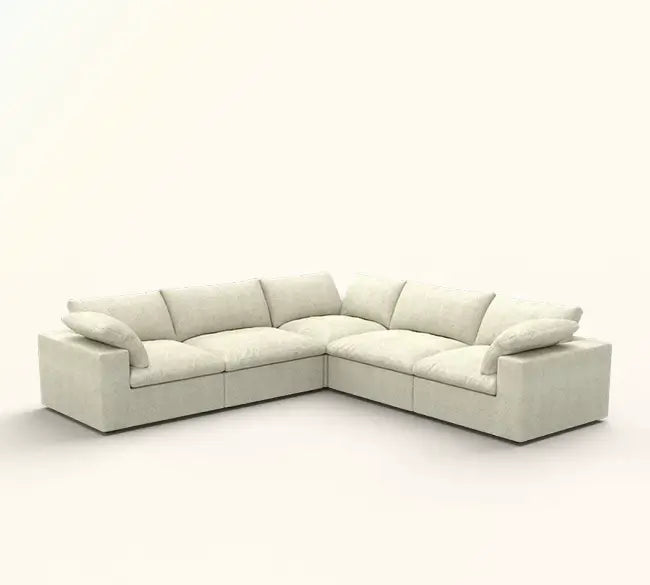 Deluxe Cloud 5-Seater Khaki Washable V-Shaped Sectional | 5-Piece, Cotton and Linen Fabric, Modular Design