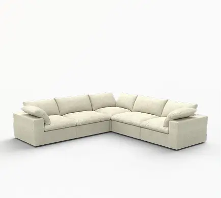 Sofá modular Deluxe Cloud de 5 plazas, color caqui, lavable, en forma de V | 5 piezas, tela de algodón y lino, diseño modular