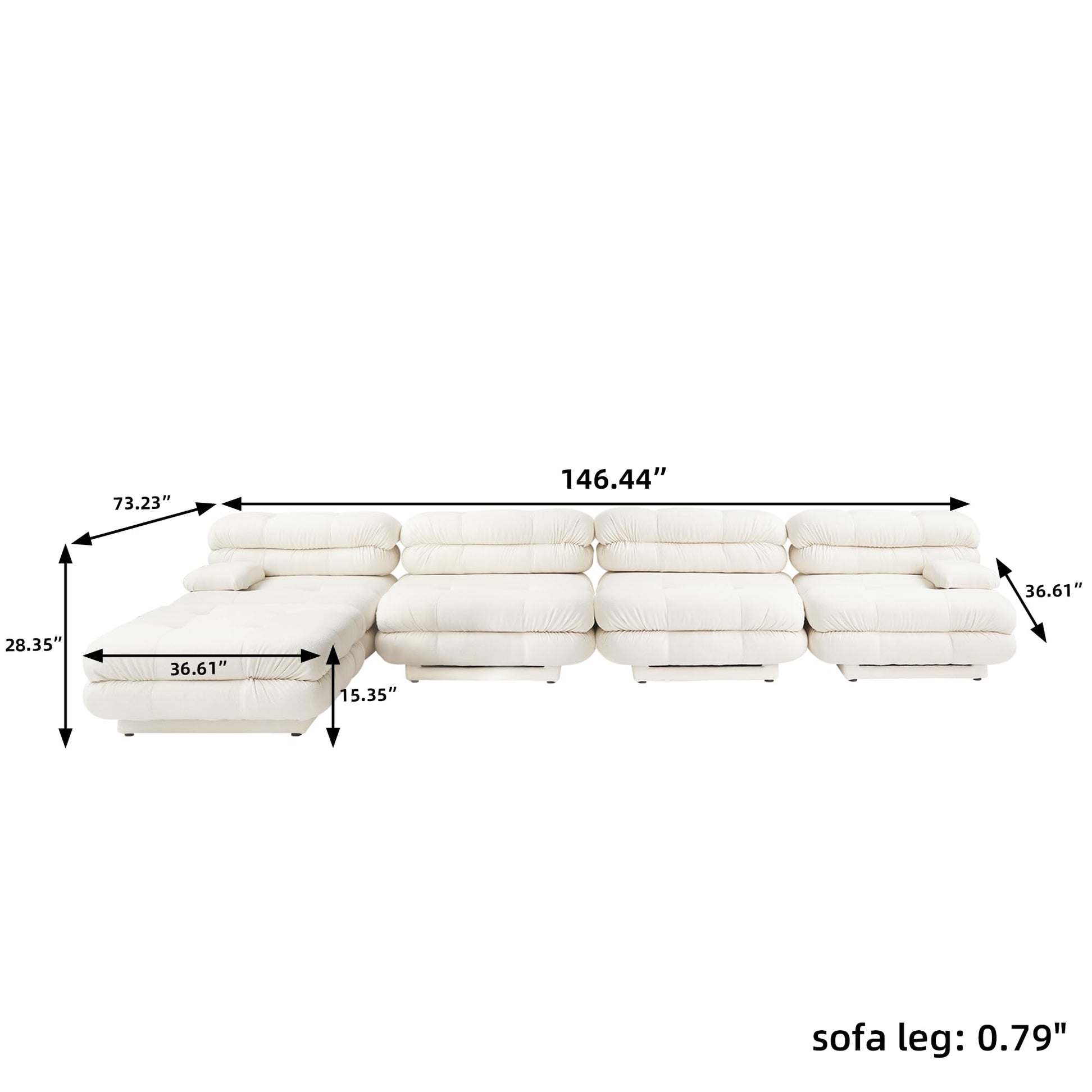 Modular Sectional Couch for Living Room, 109.83" Inline L Shaped Sofa Couch, Minimalist Sofa Couch,3 Seater and 1 Ottoman Deep Seat Couch Deep Seat (Beige, 4 Seater)