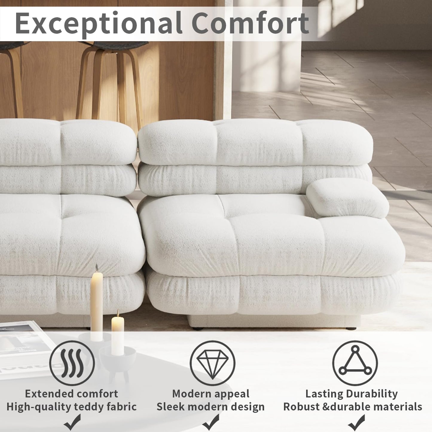 Modular Sectional Couch for Living Room, 109.83" Inline L Shaped Sofa Couch, Minimalist Sofa Couch,3 Seater and 1 Ottoman Deep Seat Couch Deep Seat (Beige, 4 Seater)
