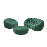 Sofás Essential Arc Boneless | Conjunto de sofás de 3 piezas de tejido de punto 3D verde, 3 plazas y 1 otomana