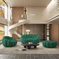 Sofás Essential Arc Boneless | Conjunto de sofás de 3 piezas de tejido de punto 3D verde, 3 plazas y 1 otomana