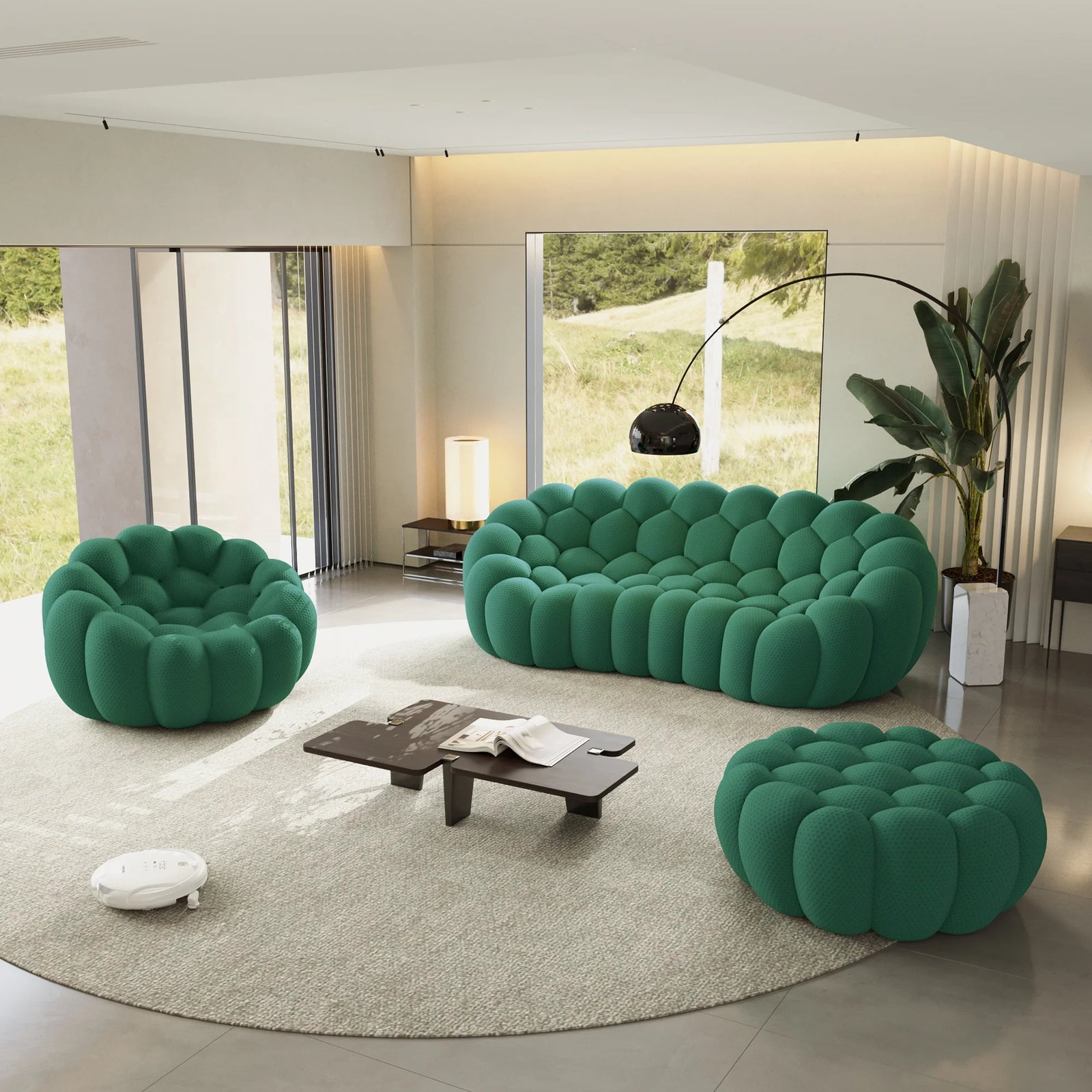 Essential 4-Seater green 3D-Knitted Fabric Sofa Sets | 3-Piece (includes 1 Ottoman), 3D-Knitted Fabric, Compact Design