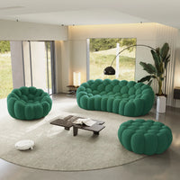 Sofás Essential Arc Boneless | Conjunto de sofás de 3 piezas de tejido de punto 3D verde, 4 plazas y 1 otomana