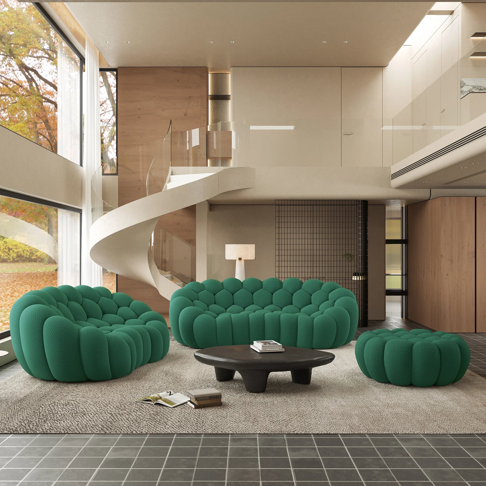 Juegos de sofá esenciales de 5 plazas con tejido de punto 3D verde | 3 piezas (incluye 1 otomana), tejido de punto 3D, ideal para apartamentos