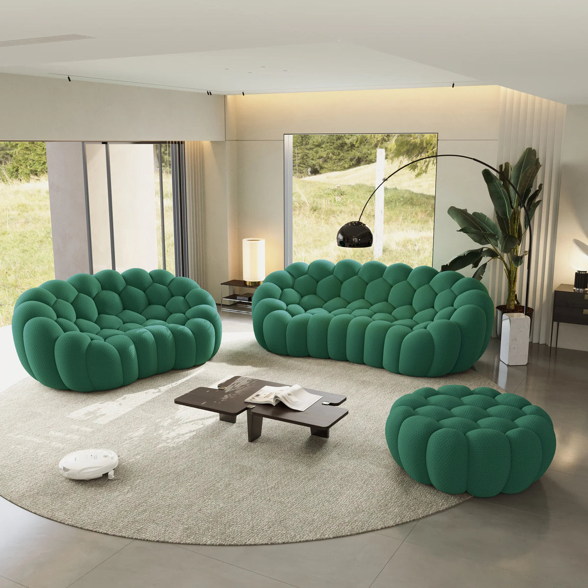 Juegos de sofá esenciales de 5 plazas con tejido de punto 3D verde | 3 piezas (incluye 1 otomana), tejido de punto 3D, ideal para apartamentos