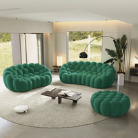 Sofás Essential Arc Boneless | Conjunto de sofás de 3 piezas de tejido de punto 3D verde, 5 plazas y 1 otomana