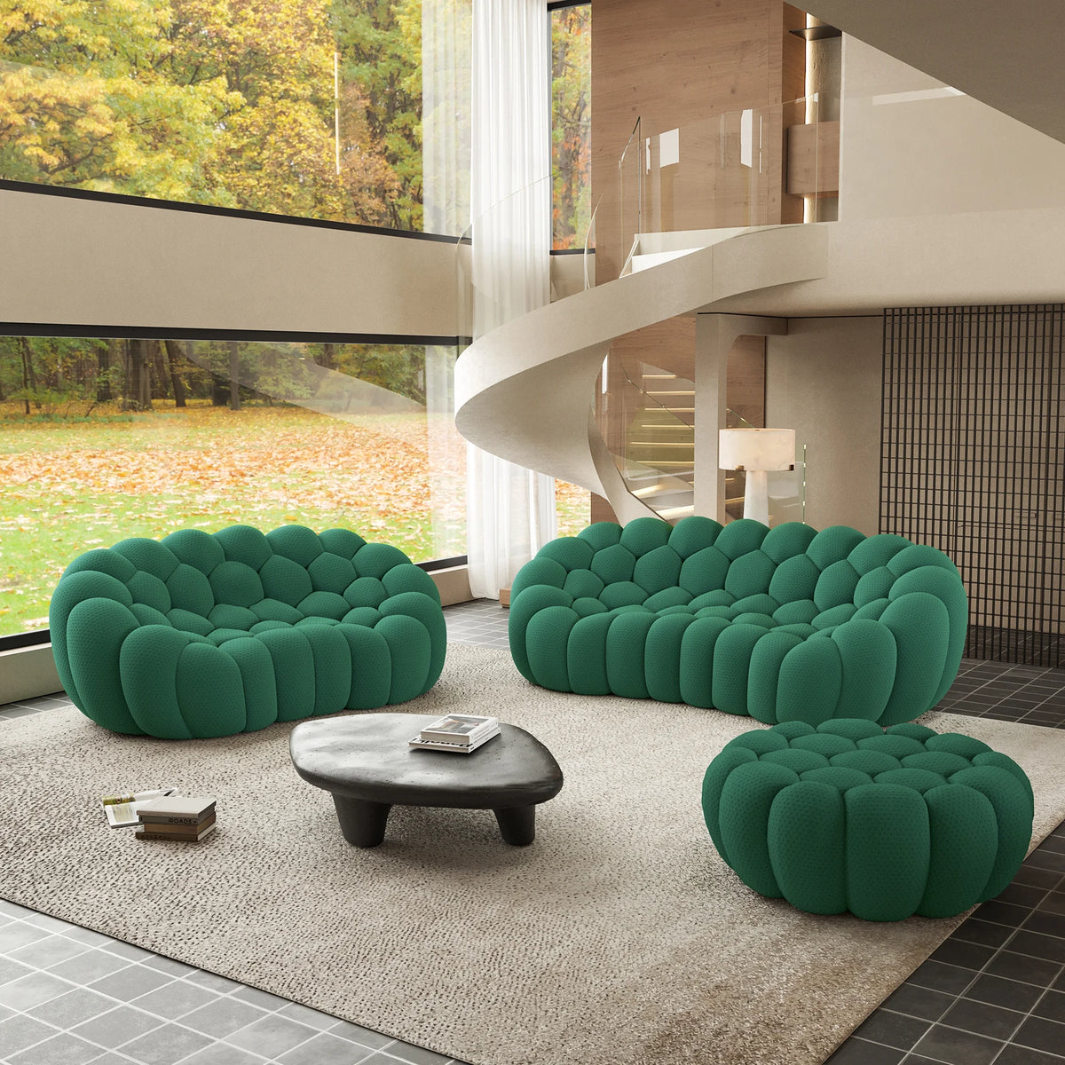 Juegos de sofá esenciales de 5 plazas con tejido de punto 3D verde | 3 piezas (incluye 1 otomana), tejido de punto 3D, ideal para apartamentos