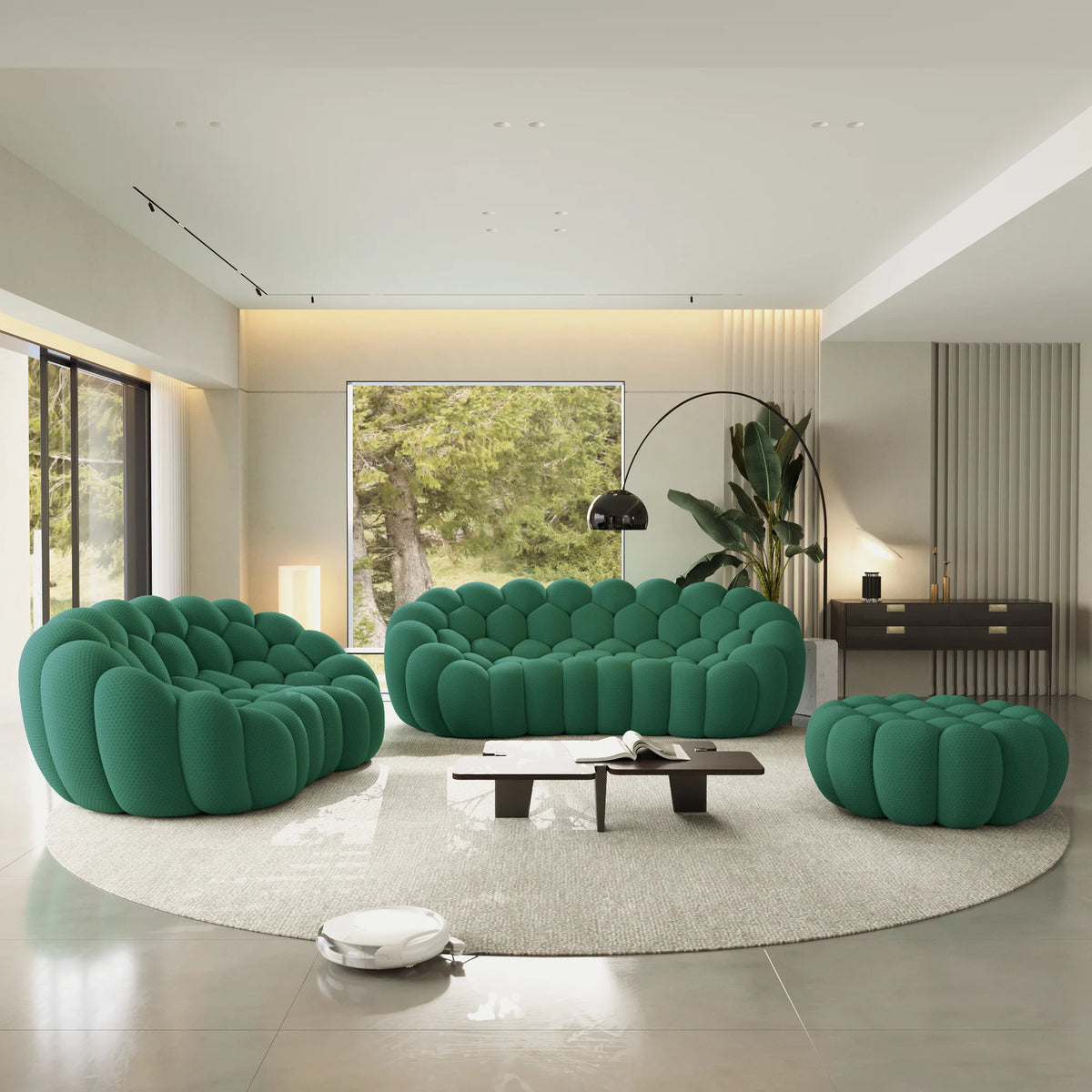 Juegos de sofá esenciales de 5 plazas con tejido de punto 3D verde | 3 piezas (incluye 1 otomana), tejido de punto 3D, ideal para apartamentos