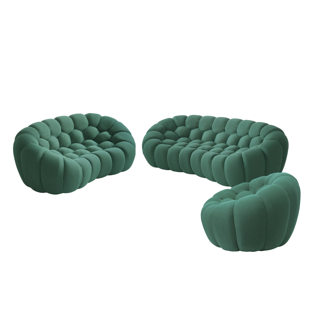 Sofás Essential Arc Boneless | Conjunto de sofás de 3 piezas de tejido de punto 3D verde de 6 plazas