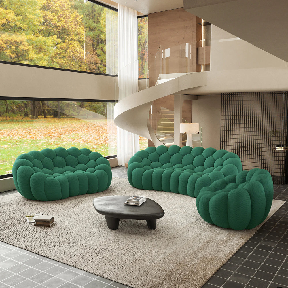 Sofás Essential Arc Boneless | Conjunto de sofás de 3 piezas de tejido de punto 3D verde de 6 plazas