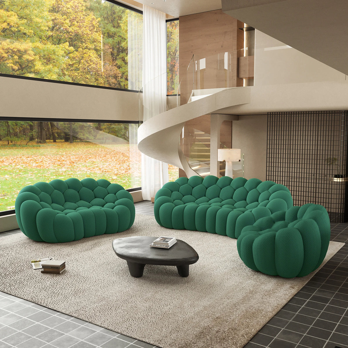 Essential 6-Seater green 3D-Knitted Fabric Sofa Sets | 3-Piece, 3D-Knitted Fabric, Apartment Friendly