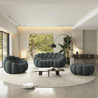 Sofás Essential Arc Boneless | Conjunto de sofás grises de 3 piezas con tejido de punto 3D y 1 otomana