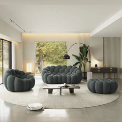 Sofás Essential Arc Boneless | Conjunto de sofás grises de 3 piezas con tejido de punto 3D y 1 otomana