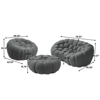 Sofás Essential Arc Boneless | Conjunto de sofás grises de 3 piezas con tejido de punto 3D y 1 otomana