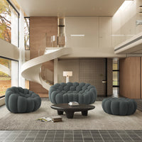 Sofás Essential Arc Boneless | Conjunto de sofás grises de 3 piezas con tejido de punto 3D y 1 otomana