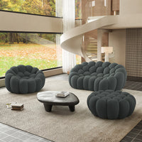 Sofás Essential Arc Boneless | Conjunto de sofás grises de 3 piezas con tejido de punto 3D y 1 otomana