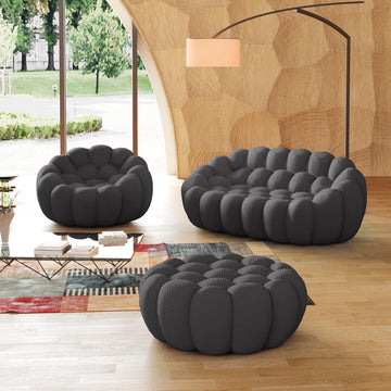 Essential 3-Seater grey 3D-Knitted Fabric Sofa Sets | 3-Piece (includes 1 Ottoman), 3D-Knitted Fabric, Compact Design