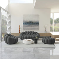 Essential Armless Floor Sofas | 3-Piece 3D Knitted Fabric Grey Sofa Sets 3-Seater With 1 Ottoman