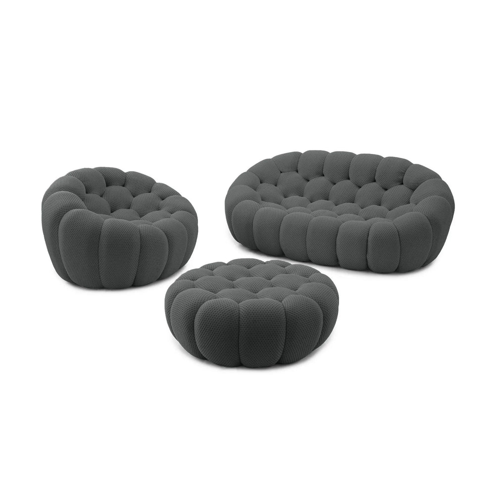 Essential Armless Floor Sofas | 3-Piece 3D Knitted Fabric Grey Sofa Sets 3-Seater With 1 Ottoman