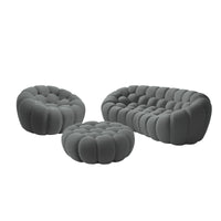 Sofás Essential Arc Boneless | Conjunto de sofás grises de 3 piezas con tejido de punto 3D de 4 plazas y 1 otomana