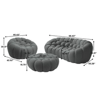 Sofás Essential Arc Boneless | Conjunto de sofás grises de 3 piezas con tejido de punto 3D de 4 plazas y 1 otomana