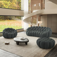 Sofás Essential Arc Boneless | Conjunto de sofás grises de 3 piezas con tejido de punto 3D de 4 plazas y 1 otomana