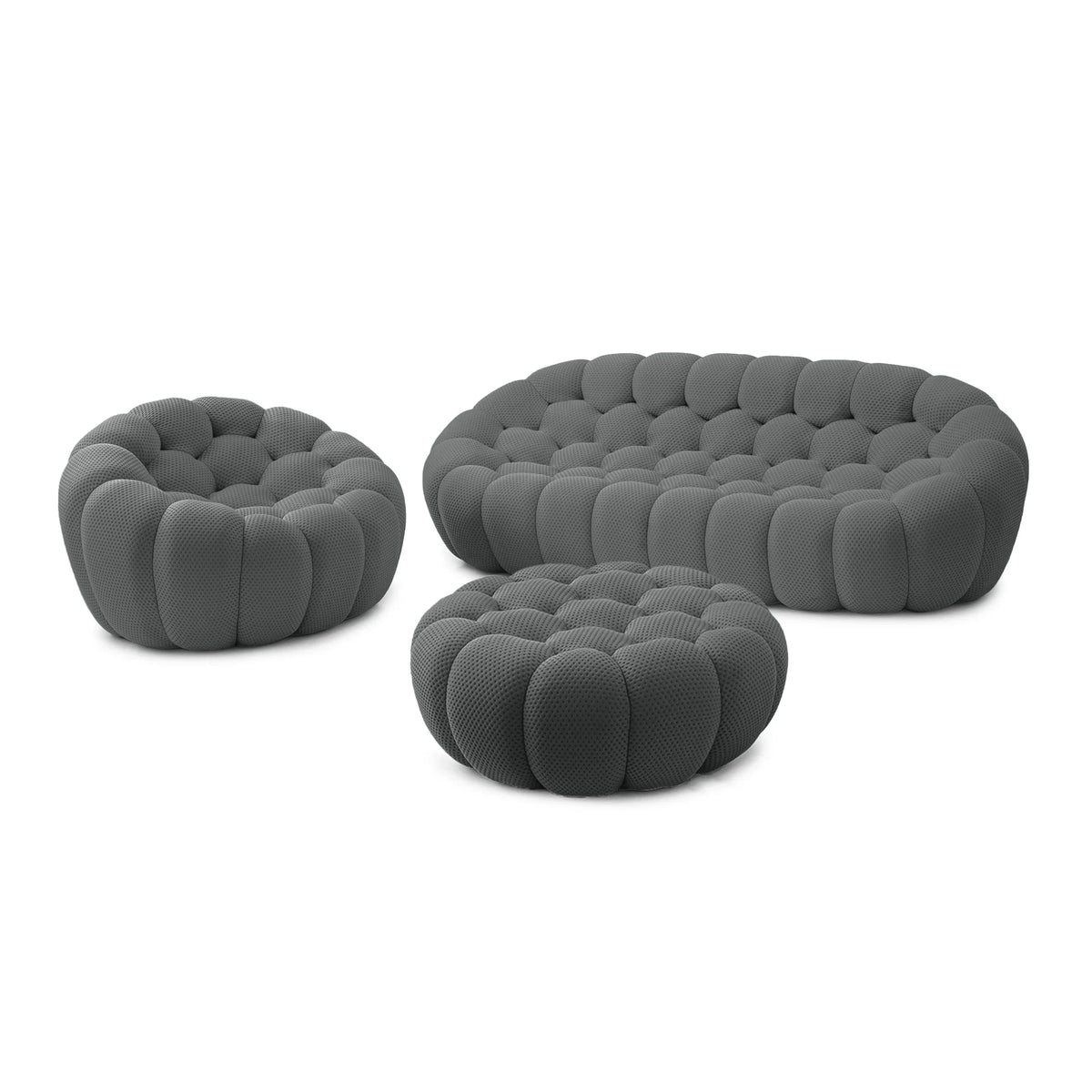 Juegos de sofá Essential de 4 plazas en tejido de punto 3D gris | 3 piezas (incluye 1 otomana), tejido de punto 3D, espacio grande