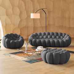 Essential Armless Floor Sofas | 3-Piece 3D Knitted Fabric Grey Sofa Sets 4-Seater With 1 Ottoman