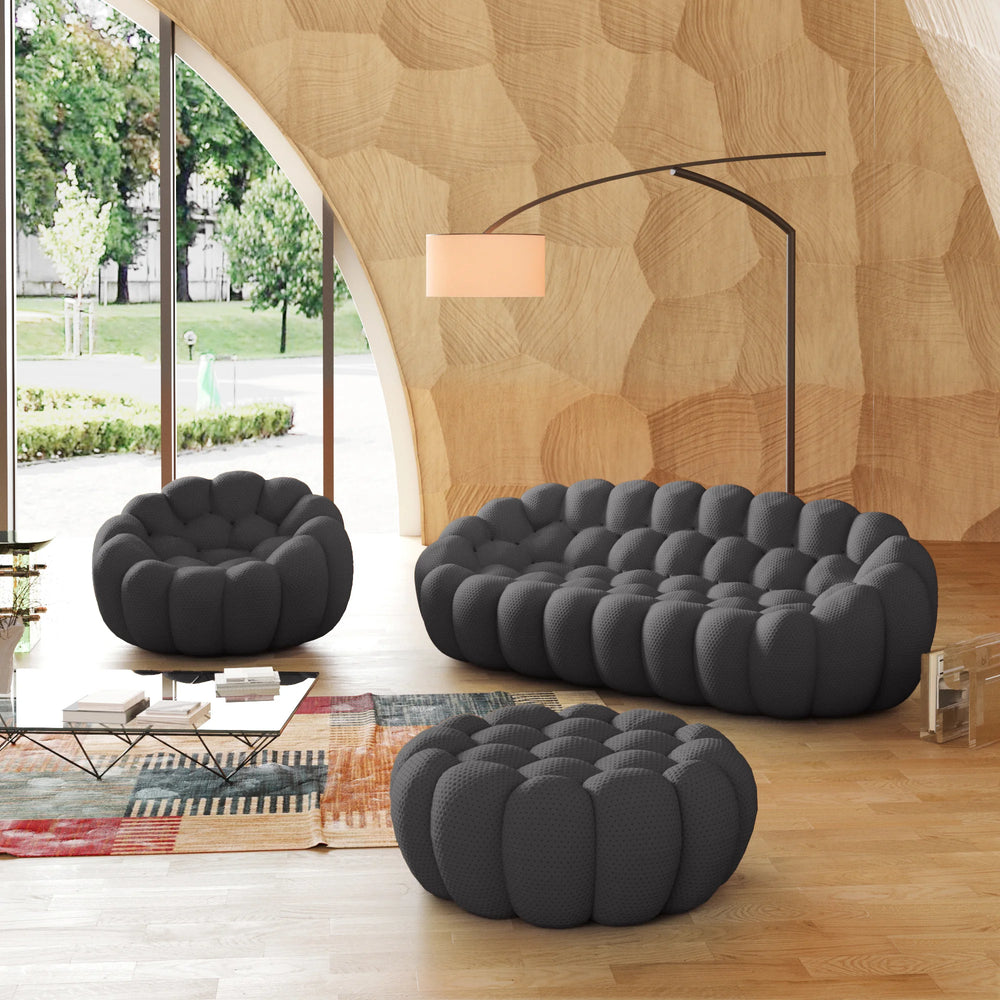 Essential Armless Floor Sofas | 3-Piece 3D Knitted Fabric Grey Sofa Sets 4-Seater With 1 Ottoman