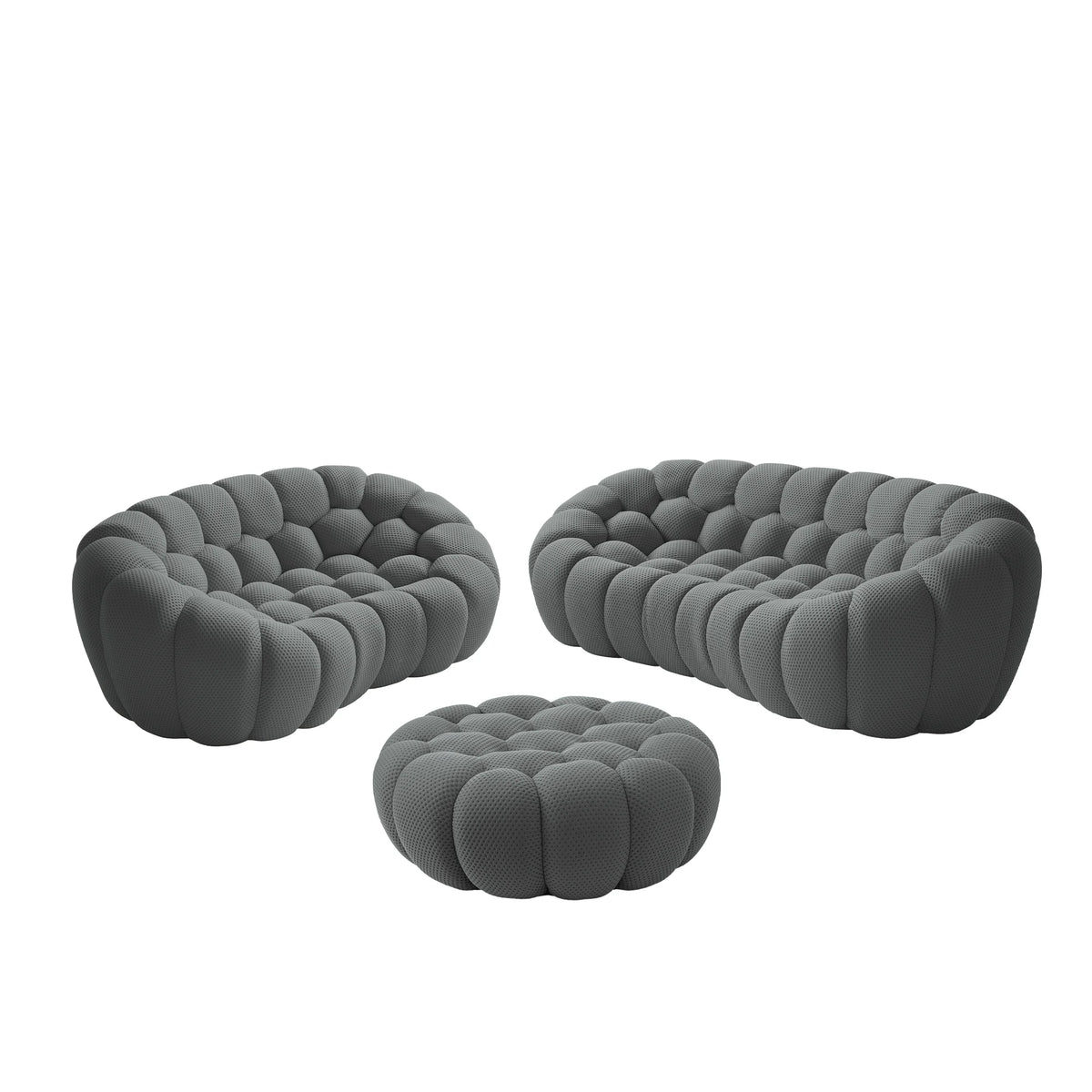 Juegos de sofás esenciales de 5 asientos de tela tejida en 3D gris | 3 piezas (incluye 1 otomana), tela tejida en 3D, espacio grande
