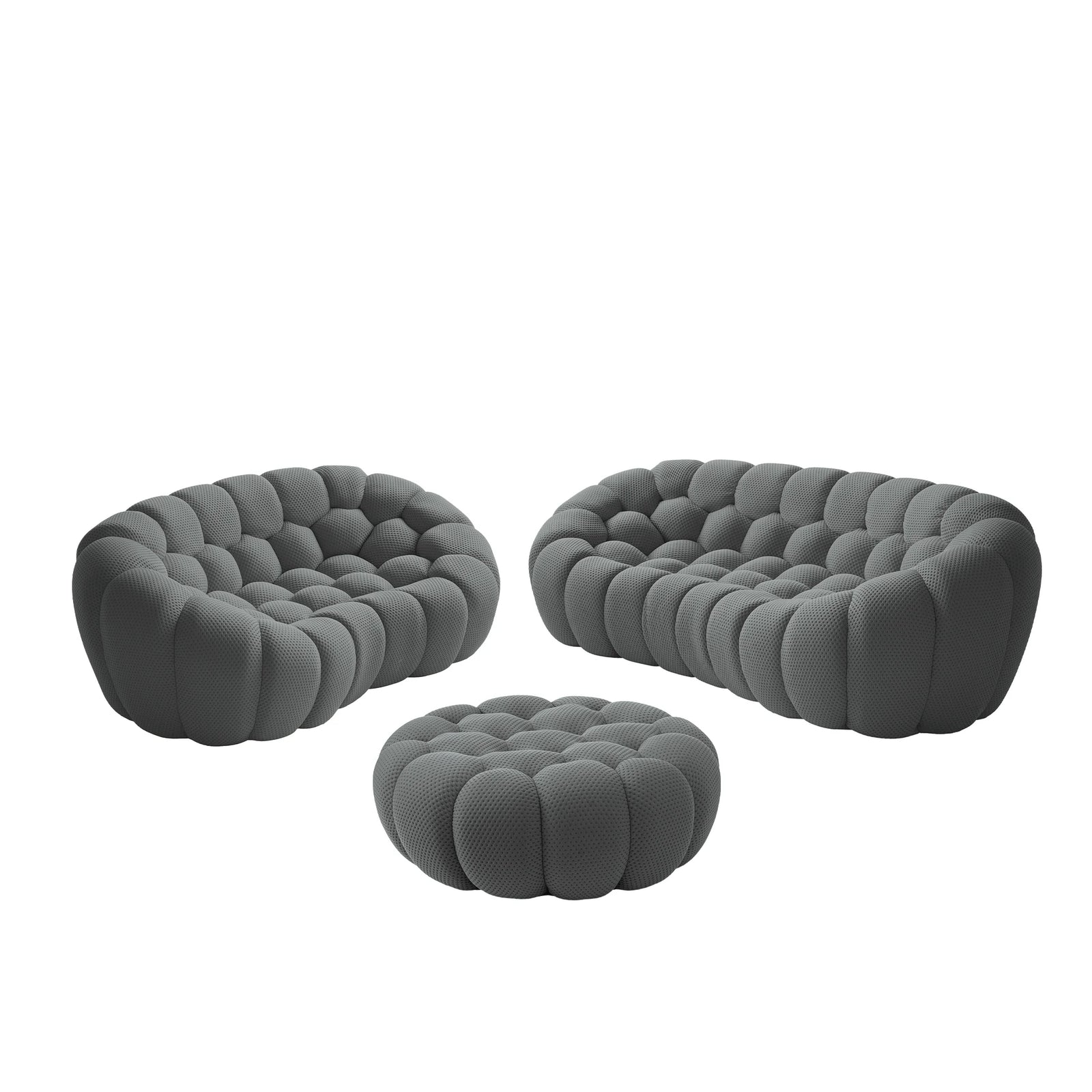 Juegos de sofás esenciales de 5 asientos de tela tejida en 3D gris | 3 piezas (incluye 1 otomana), tela tejida en 3D, espacio grande