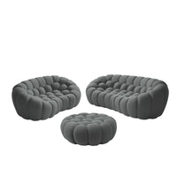 Sofás Essential Arc Boneless | Conjunto de sofás grises de 3 piezas con tejido de punto 3D de 5 plazas y 1 otomana