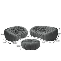 Sofás Essential Arc Boneless | Conjunto de sofás grises de 3 piezas con tejido de punto 3D de 5 plazas y 1 otomana